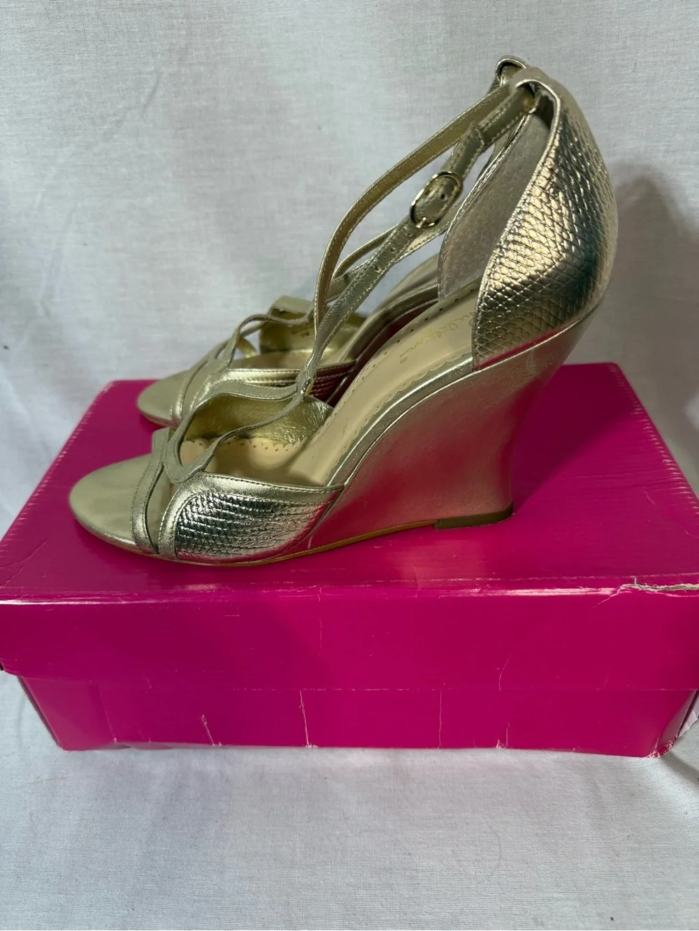 Lilly Pulitzer Metallic Gold Strappy Wedge Sandals